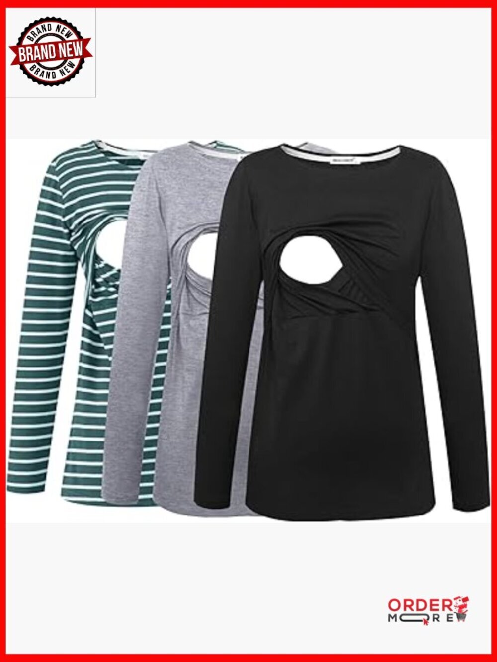 3 Pack Maternity Nursing Tops Long Sleeve Comfy Breastfeeding Tee Shirts